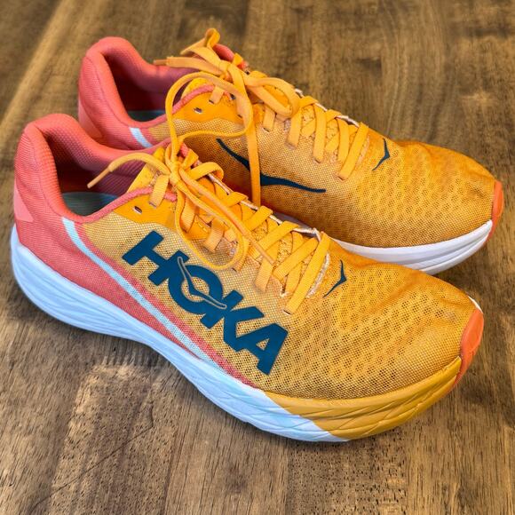 Hoka Rocket X Shoe Carbon Fiber Plate Run Radiant Yellow Camellia Unisex W10 M9 - Picture 10 of 12